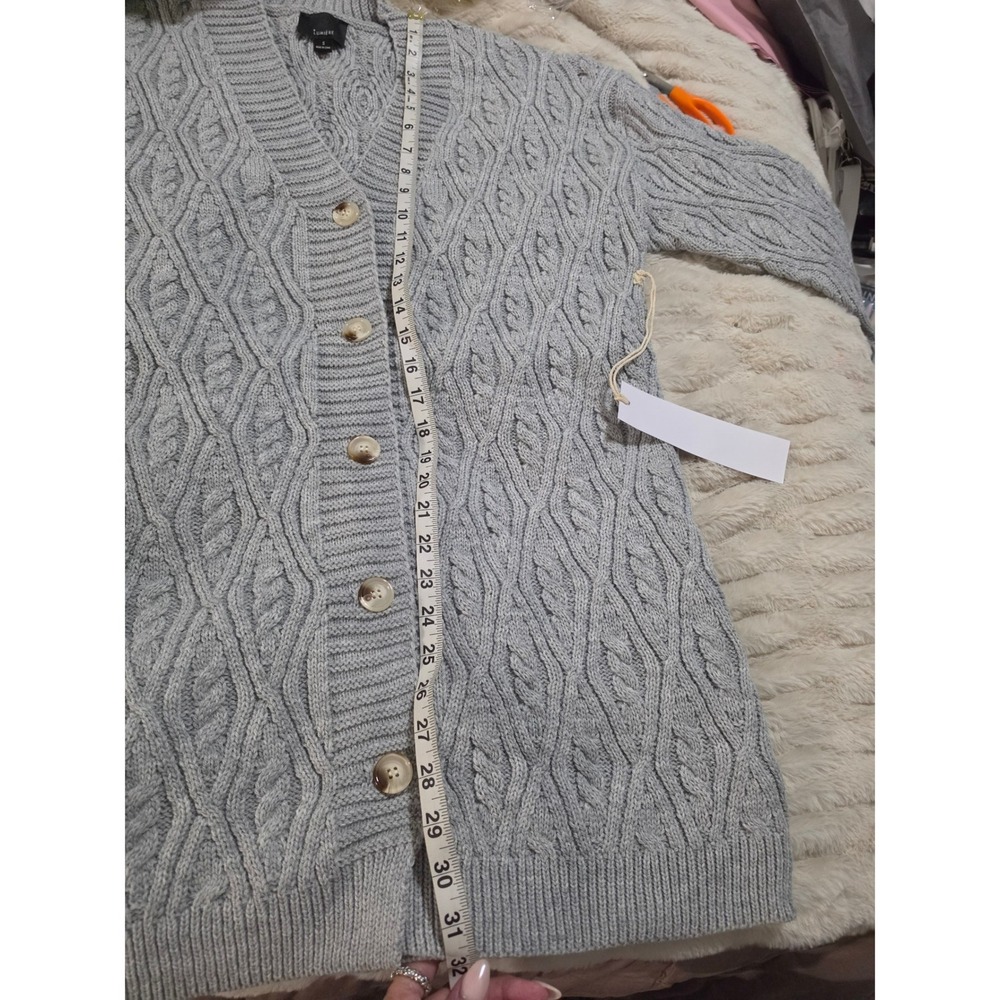 Lumiere Gray Cable Knit Longline Button Front Cardigan Sweater NKJ10068‎ Small